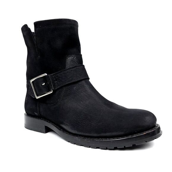 Frye Boots Natalie Short Engineer Boot Black Nubuck Leather Ankle Riding Booties - Picture 1 of 11